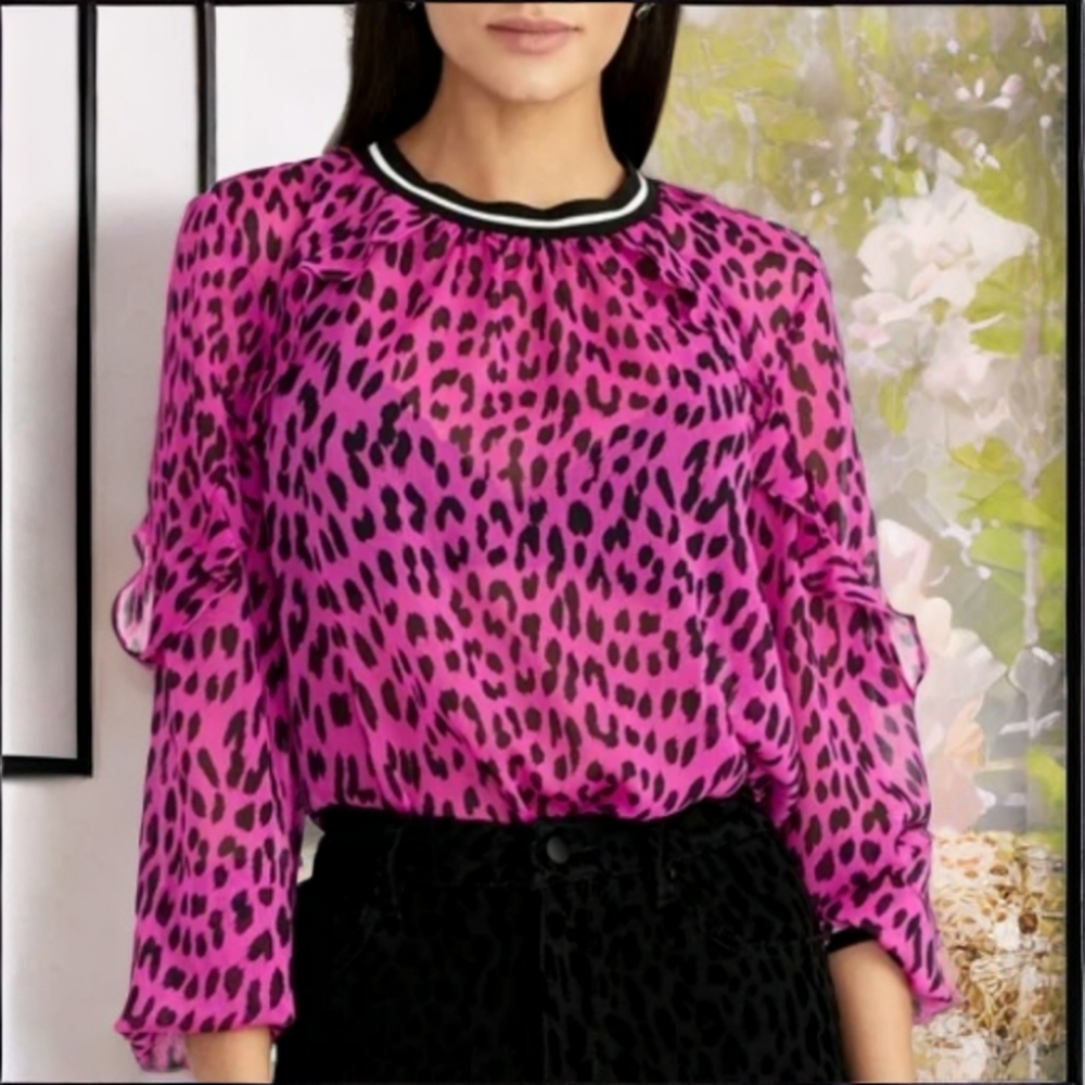Chic Pink Leopard Print Blouse